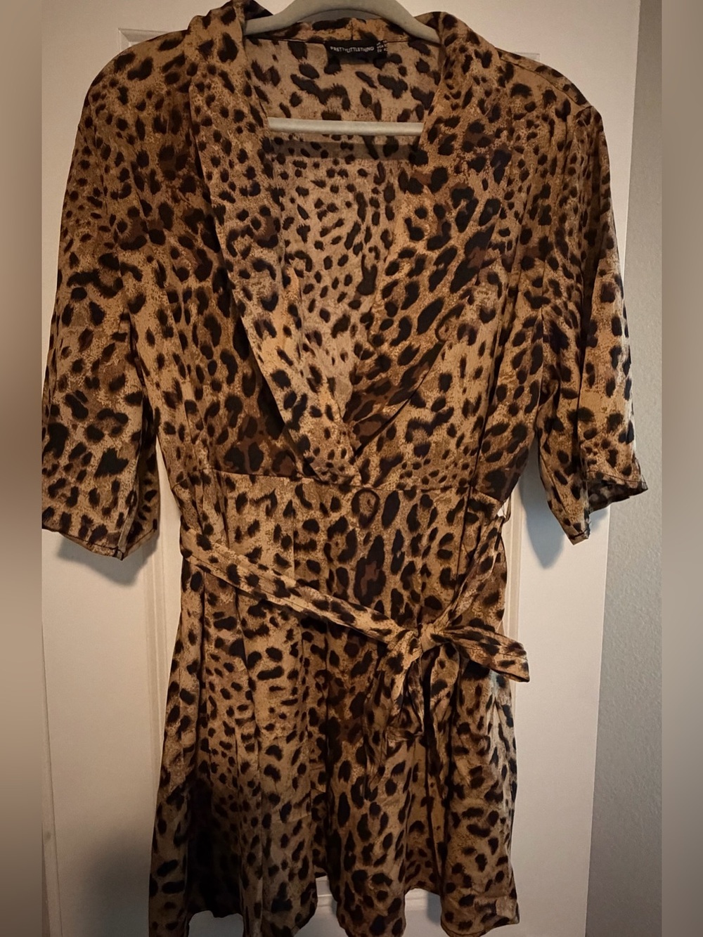 PrettyLittleThing Leopard Print Wrap Dress in Tan and Black